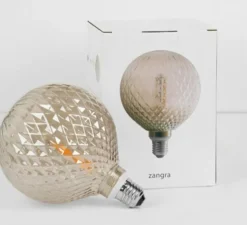 Ampoule, E27, L, cristal, fumé, Ø12,5cm, LED, filament, 2200K, 300lm - Zangra