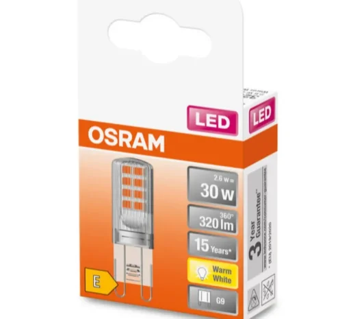 Ampoule, G9, transparent, LED, 2,6W, 2700K, 320lm, Ø1,5cm, H4,7cm - Osram