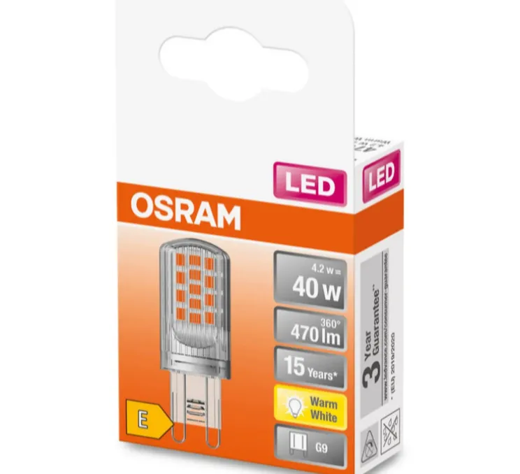Ampoule, G9, transparent, LED, 4,2W, 2700K, 470lm, Ø1,5cm, H4,7cm - Osram