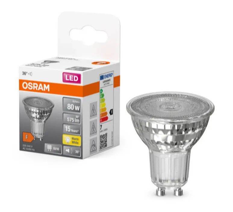 Ampoule*Osram Ampoule, GU10, PAR16 36°, , LED, 6,1W, 2700K, 575lm, Ø5cm, H5,2cm - transparent