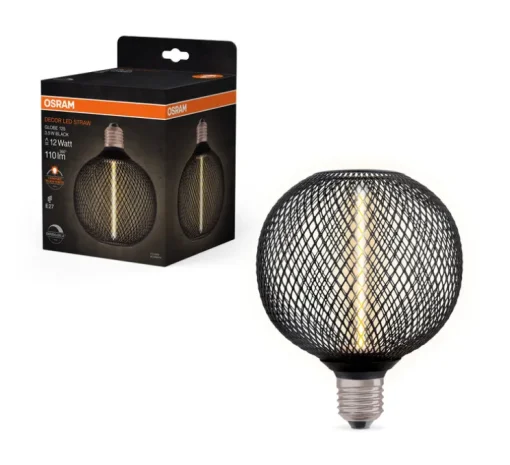 Ampoule LED, E27, Decor cage métal globe 125, noir, 1800K, 150 lm, Ø12,5cm, H15cm - Osram