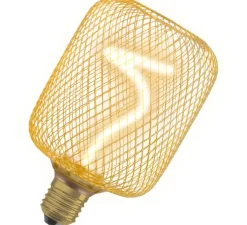 Ampoule LED, E27, Decor cage métal carré spirale, or, 1800K, 170 lm, Ø10cm, H16,2cm - Osram