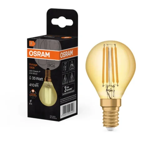 Ampoule LED, E14,Classic P 35, or, 4W, 2400K, 410 lm, Ø4,5cm, H7,7cm - Osram