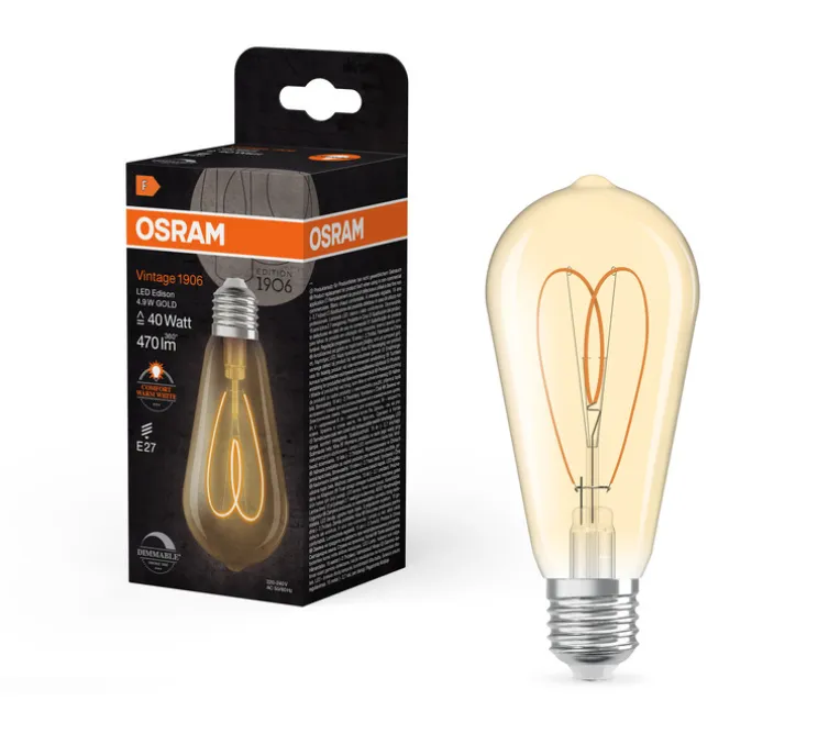 Ampoule LED, E27,Heart, or, dim, 4,9W, 2200K, 470 lm, Ø6,4cm, H13,9cm - Osram