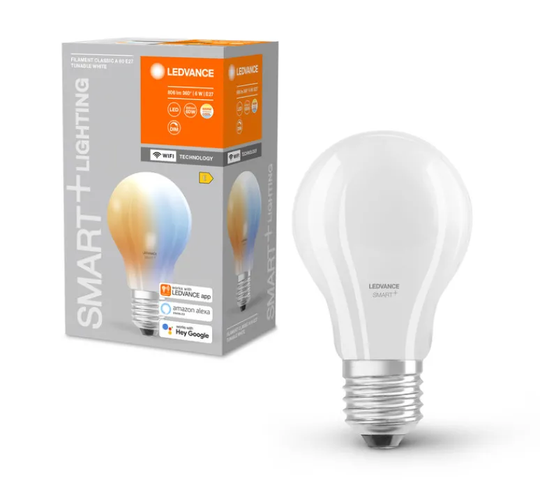 Ampoule*Ledvance Ampoule LED, E27,Smart Wifi A60, , dim, 6W, 2200-6500K, 806 lm, Ø6cm, H10,5cm - transparent
