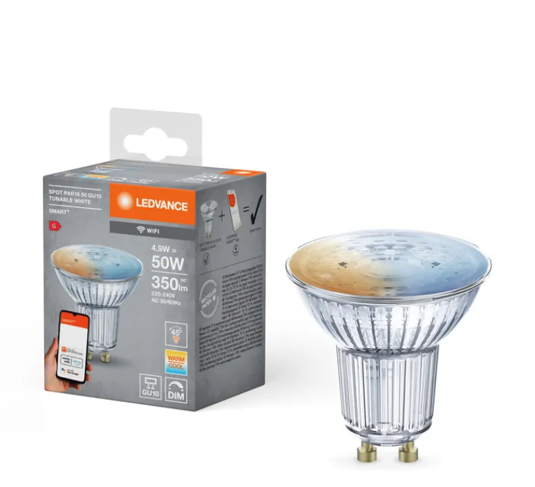 Ampoule*Ledvance Ampoule LED, GU10, Smart Wifi Spot, , dim, 4,9W, 2700-6500K, 350 lm, Ø5cm, H5,5cm - transparent