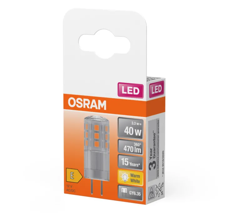 Ampoule LED, GY6.35,Pin 40 320°, transparent, 3,3W, 2700K, 470 lm, Ø1,6cm, H4,3cm - Osram