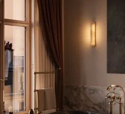 Applique de salle de bain, Hepworth, bronze et albâtre, IP44, LED, dim, 2700K, L10cm, H46cm - CTO lighting