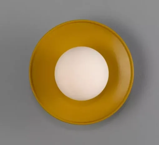 Applique de salle de bain, Aosta, jaune miel, verre opal, IP65, Ø16,2cm, H17,6cm - Mullan Lighting