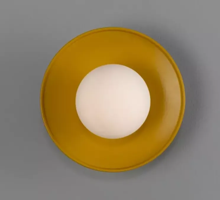 Applique de salle de bain, Aosta, jaune miel, verre opal, IP65, Ø16,2cm, H17,6cm - Mullan Lighting
