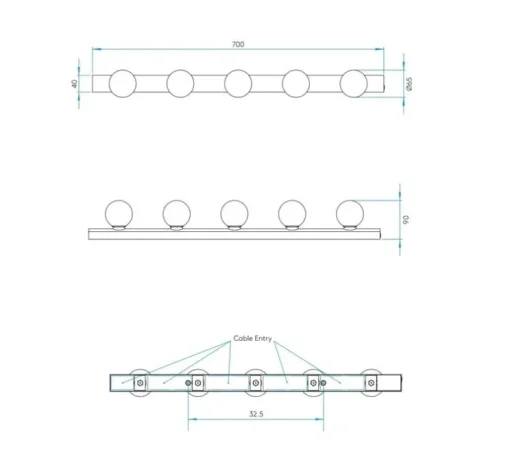 Applique de salle de bain, Cabaret 5 II, noir mat, IP44, cm, L70cm, H6,5cm - Astro