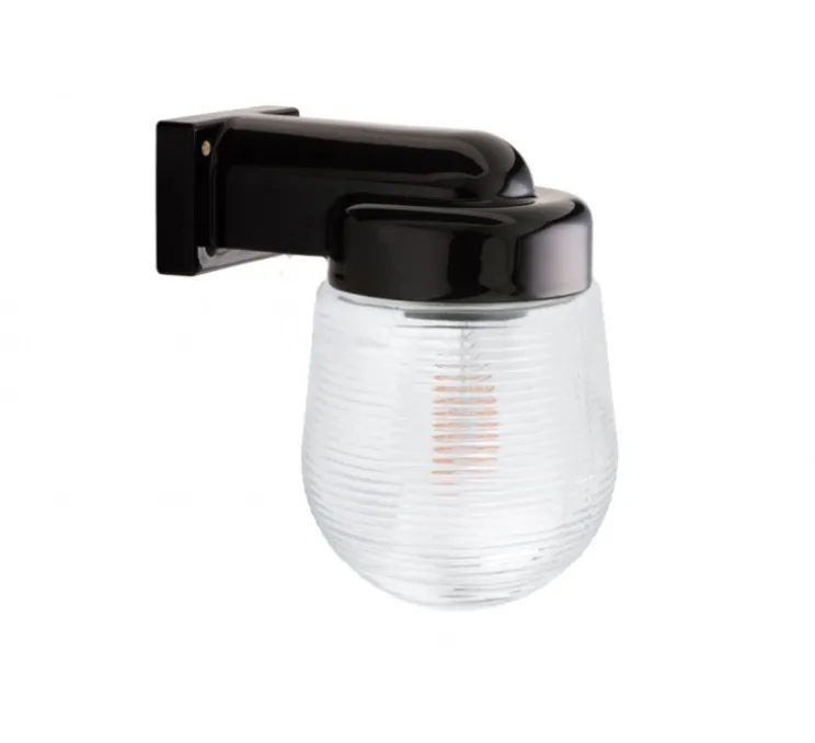 Applique de salle de bain, light.o.004, noir, avec verre transparent rainuré, Glass 029, IP54, L12,5cm, H18,4cm- Zangra