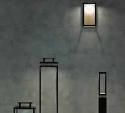 Applique*Ethimo Applique d'extérieur, Carré, , IP44, LED, 2700K, 1650lm, L20cm, H35cm - bois, noir