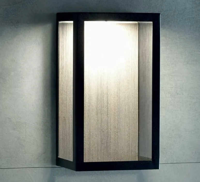 Applique*Ethimo Applique d'extérieur, Carré, , IP44, LED, 2700K, 1650lm, L20cm, H35cm - bois, noir