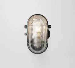 Applique d'extérieur, Hublot, bakélite et verre transparent, noir, IP54, L13,5cm, H19,5cm - Zangra