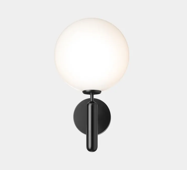 Applique d'extérieur, Miira, noir mat, globe opalin, IP54, Ø20cm, H35cm - Nuura