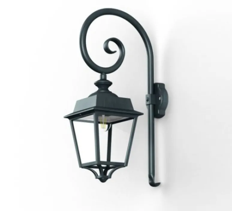 Applique*Roger Pradier Applique d'extérieur, Place des Vosges 1 Evolution, modèle n°5, , IP65, L22cm, H68cm - vert de gris, verre clair