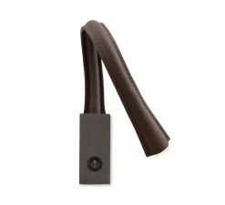 Applique, Flexiled 40, avec interrupteur, bronze brossé, simili cuir marron, LED, 2700K, 400lm, L4,6cm, H40cm - Contardi
