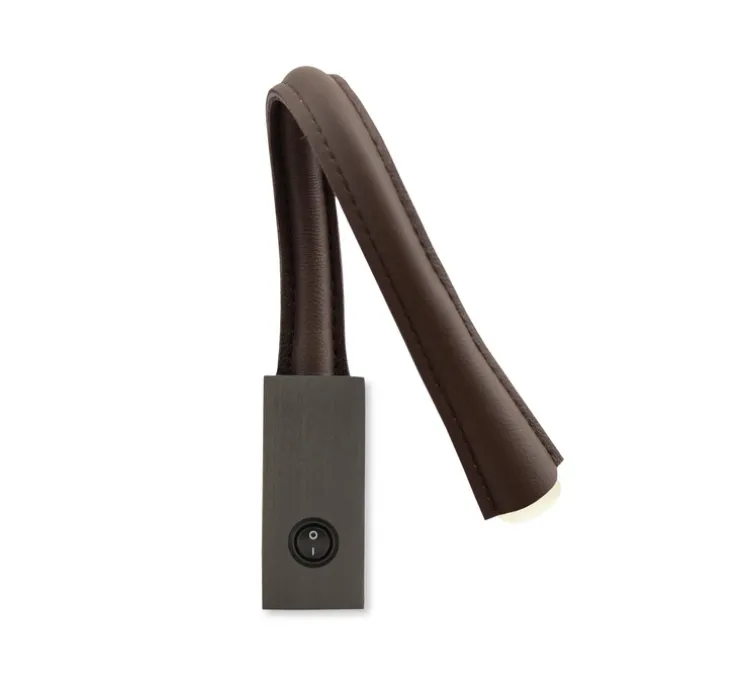 Applique, Flexiled 40, avec interrupteur, bronze brossé, simili cuir marron, LED, 2700K, 400lm, L4,6cm, H40cm - Contardi