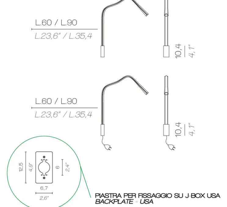 Applique, FLEXILED 90 Nickel, Cuir noir, LED, 2700K, 500lm, L90cm, Hcm - Contardi