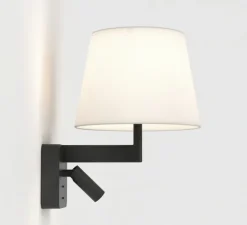 Applique liseuse, Beaumont Reader, noir mat, abat-jour French Drum 220 tissu blanc, E27 + LED, 2700K, 71lm, L22cm, H28cm - Astro