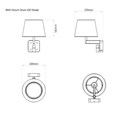 Applique liseuse, Beaumont Reader, noir mat, abat-jour French Drum 220 tissu blanc, E27 + LED, 2700K, 71lm, L22cm, H28cm - Astro