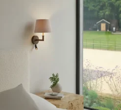 Applique, liseuse, Club Reader, bronze/laiton naturel avec abat-jour French Drum 220 en tissu mastic, E27 + LED, 2700K, 71lm L22cm, H37,3cm - Astro