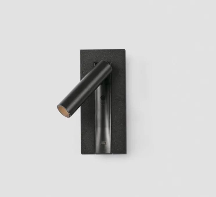 Applique liseuse en saillie / encastrable, Gabo, USB-C, noir, LED, 2700K, 394 lm, L8cm, H18,5cm - Faro