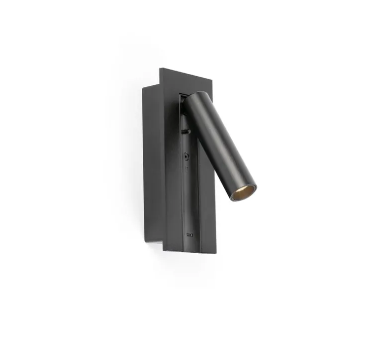 Applique liseuse en saillie / encastrable, Gabo, USB-C, noir, LED, 2700K, 394 lm, L8cm, H18,5cm - Faro