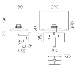 Applique*ACB Applique, liseuse, Romeo E27+LED, , L29cm, H30cm - nickel, blanc