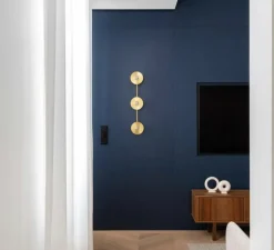 Applique murale, Alba triple, laiton, verre clair, L15cm, H105cm, Ø15cm - Contain