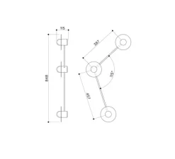 Applique murale, Alba Triple Wall Angle, laiton brossé, verre transparent, L15cm, H85cm - Contain