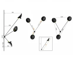 Applique murale, Araignée 3 bras fixes , noir, H135cm - Serge Mouille