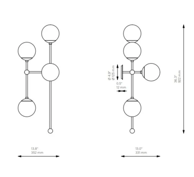 Applique*Schwung Applique murale, Armstrong 4L, , L35,2cm, H92,2cm - structure noire, globe dries