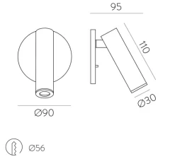 Applique*ACB Applique murale, Atria Recessed, , LED, 3000K, 285 lm, Ø3cm, H11cm - nickel