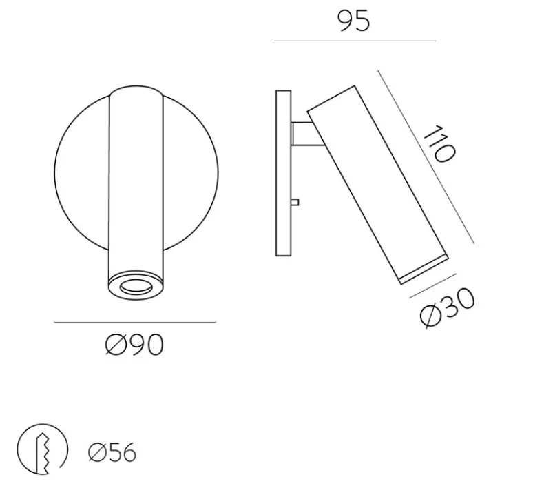 Applique*ACB Applique murale, Atria Recessed, , LED, 3000K, 285 lm, Ø3cm, H11cm - nickel