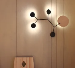 Applique murale, Ballon Wall 5, modèle B, noir et chêne, LED, 3000K, 800lm, L72,2cm, H58,9cm - TUNTO