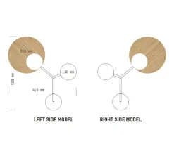 Applique murale, Ballon Wall 3, blanc et chêne, gauche, LED, 3000K, 400lm, L52cm, H41cm - TUNTO