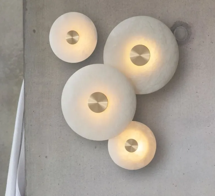 Applique murale, Bide, Albâtre, Laiton brossé, IP65, LED, 2700K, lm, L28cm, H28cm - Bert Frank