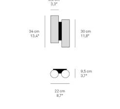 Applique murale, Black Note DU, hêtre, métal finition noir mat, LED, 3000K, 2884lm, L20cm, H34cm - LZF