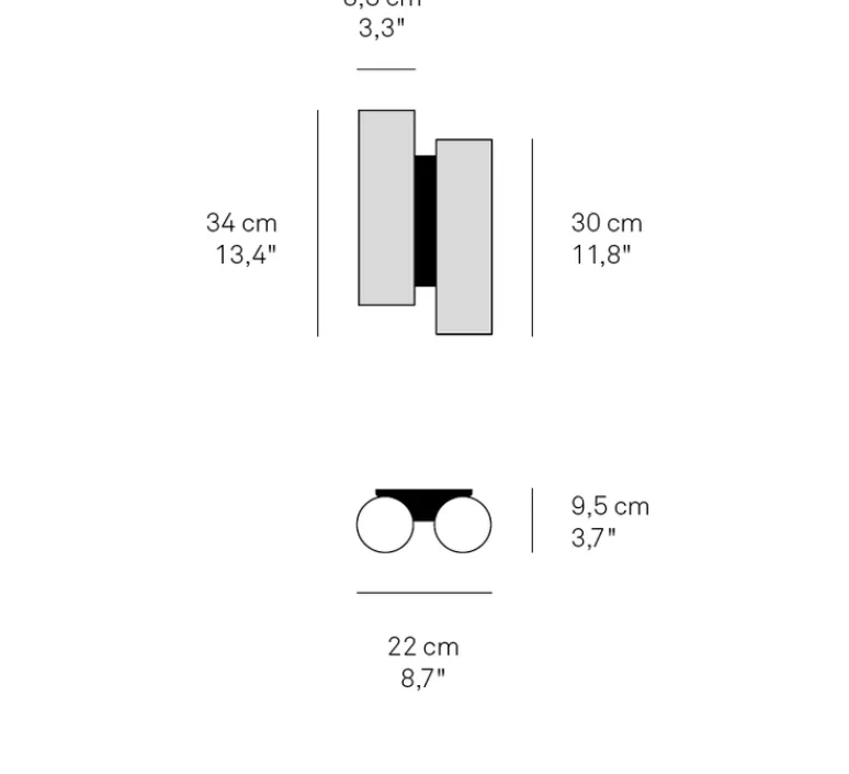 Applique*LZF Applique murale, Black Note DU, , LED, 3000K, 2884lm, L20cm, H34cm - gris, métal finition noir mat