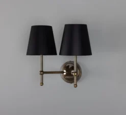 Applique*Mullan Lighting Applique murale, Bursa Double, , L34cm, H25cm - laiton antique, abat-jour noir