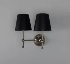 Applique*Mullan Lighting Applique murale, Bursa Double, , L34cm, H25cm - argent antique, abat-jour noir