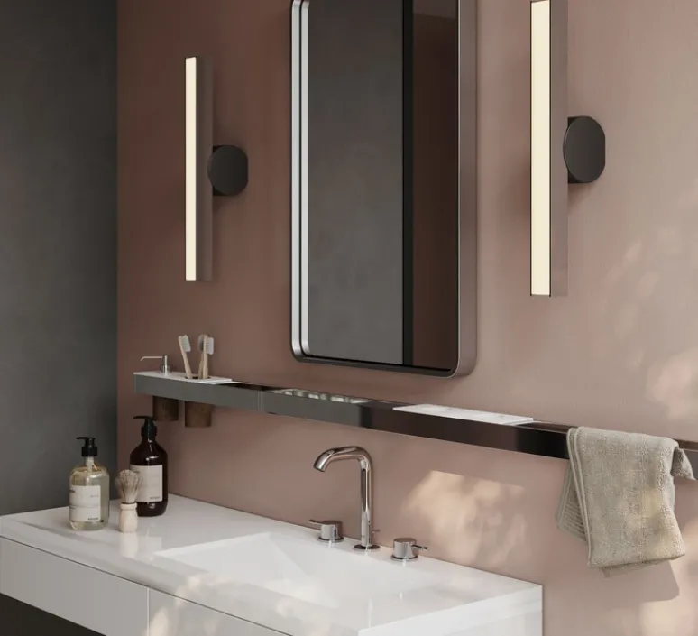 Applique*CVL Applique murale, Calée VV, nickel satiné, graphite satiné, IP44, LED, 3000K, 880lm, L4,4cm, H45cm - nickel satiné / graphite satiné