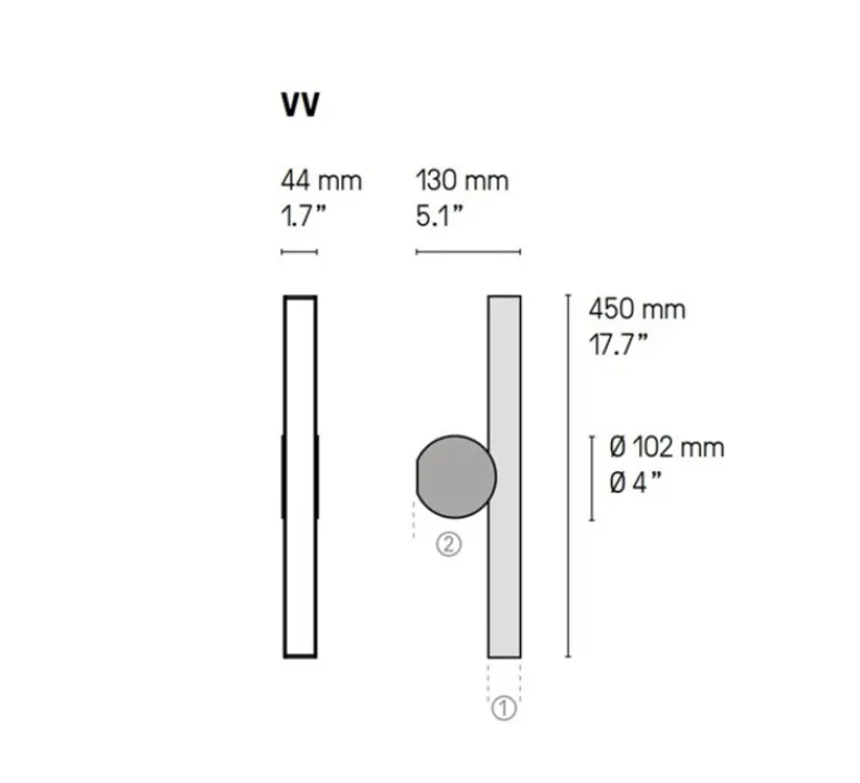 Applique*CVL Applique murale, Calée VV, nickel satiné, graphite satiné, IP44, LED, 3000K, 880lm, L4,4cm, H45cm - nickel satiné / graphite satiné