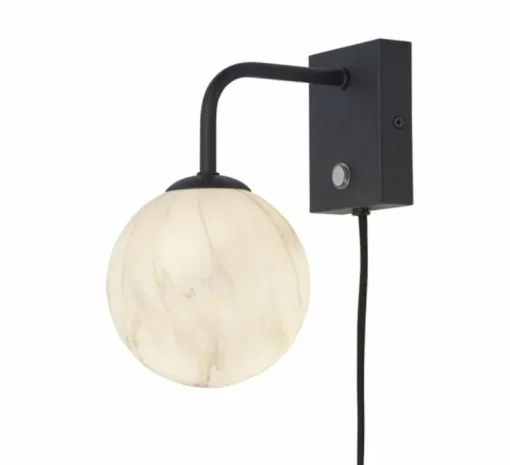 Applique murale, Carrara, Finition Marbre blanc, noir, Ø18cm, H20cm - It's about Romi
