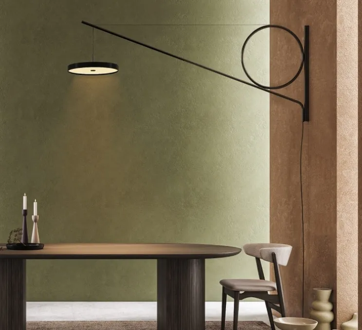 Applique murale, Cercle Et Trait, Potence pivotante, graphite satiné, LED, dim, 2700K, 1900 lm, L190cm, H78,5cm - CVL