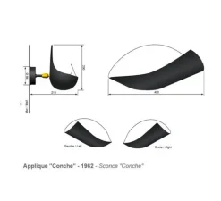 Applique murale, Conche Droite, noir, H20cm - Serge Mouille