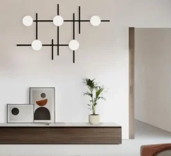 Applique murale, Crosshatch C/W M, noir, LED, dim, 2700K, 1800 lm, L101,6cm, H110,9cm - B.lux