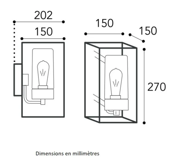 Applique murale, Cubic 3365, laiton, IP44, L15cm, H27cm - Moretti Luce